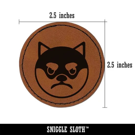 Husky Dog Face Mad Round Iron-On Engraved Faux Leather Patch Applique - 2.5" Brown {3}