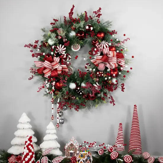 Northlight Peppermint Candy Artificial Pine Christmas Wreath - 42" - Unlit Red {4}