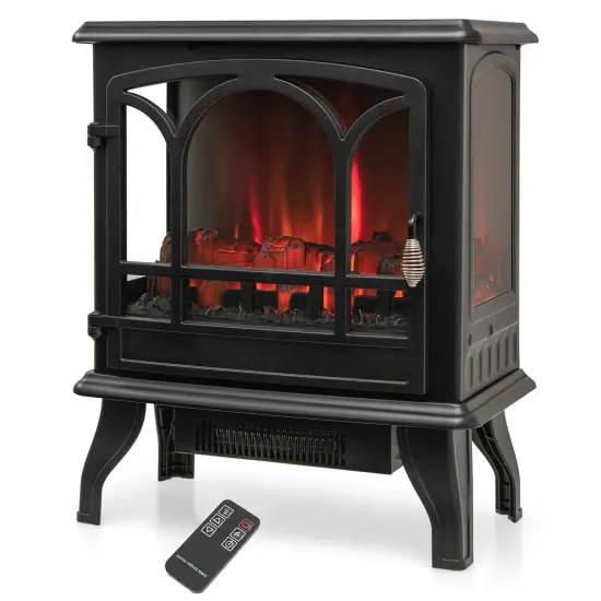 20 Inch 1400 W Freestanding Electric Fireplace with Realistic Flame-Black {4}