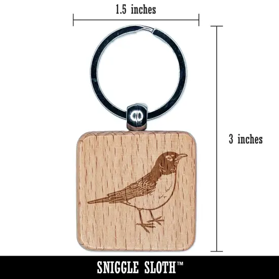 Delightful American Robin Bird Engraved Wood Square Keychain Tag Charm {2}