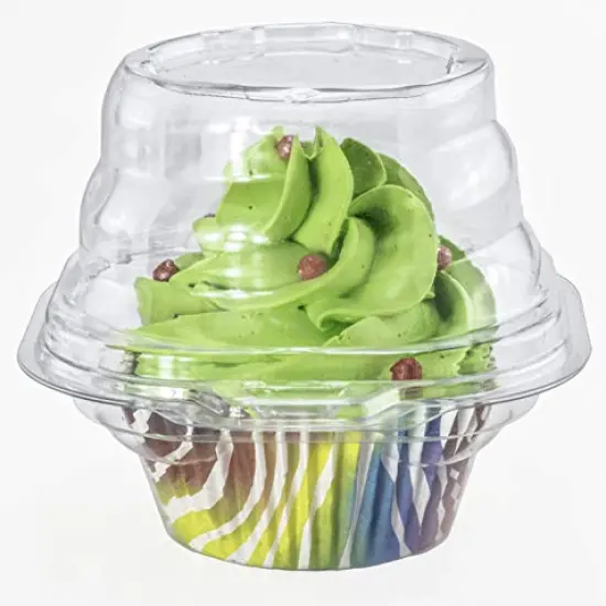 Individual Cupcake Container (Pack of 100) - Single Compartment Cupcake Carrier Holder Box - Stackable - Deep Dome - Clear Plastic - BPA-Free {5}