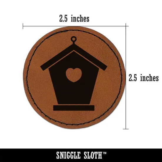 Birdhouse Silhouette with Heart Round Iron-On Engraved Faux Leather Patch Applique - 2.5" Brown {3}