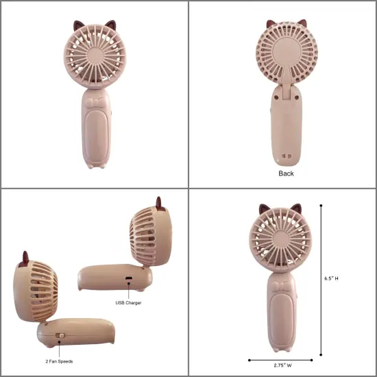 Wrapables Mini Portable Handheld and Desktop Rechargeable USB Fan, Pink Cat {2}