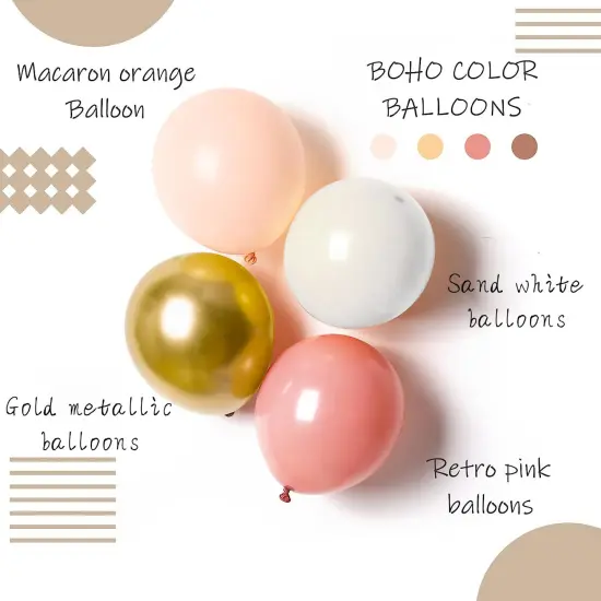 144 Pieces Boho Blush Balloon Garland Kit,Retro Pink Balloons with Pastel Orange Sand White and Metallic Gold Latex Balloons for Girl Women Baby Shower Bridal Shower Wedding Birthday Party Decorations… {6}