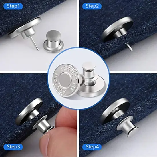 12 Sets Button Pins for Loose Jeans, No Sew and No Tools Instant Replacement Snap Tack Pant Button, Ceryvop Reusable and Adjustable Metal Pants Button Tightener {5}