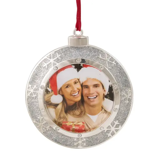 Northlight European Crystals Snowflake Photo Frame Christmas Ornament - 3.25" - Silver Finish {1}