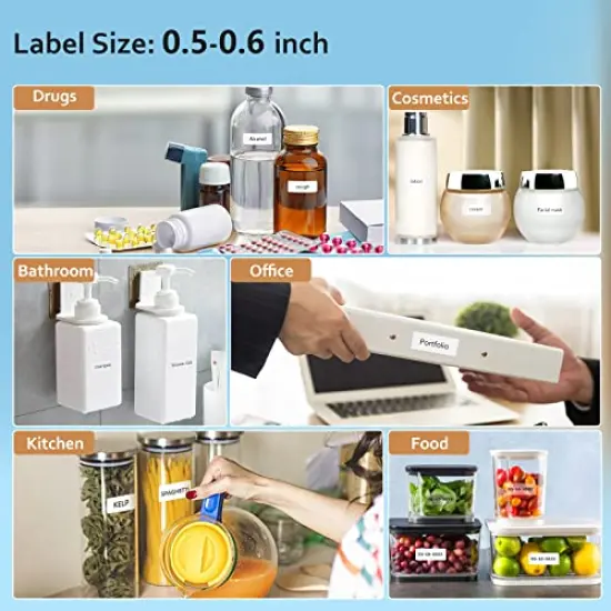 D110 Label Maker Machine with Tape, Portable Bluetooth Label Printer for Storage, Office, Home, Organizing, Sticker Maker Mini Label Maker with Multiple Templates, White {5}