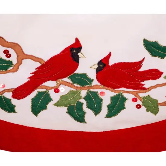 48" Red and White With Cardinals Applique Velvet Tree Skirt {2}