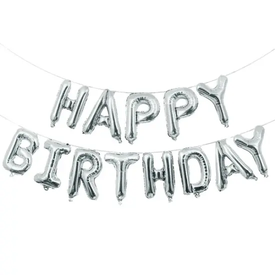 Happy Birthday Balloons Banner for Self-Inflating Party Decoration Silver {1}