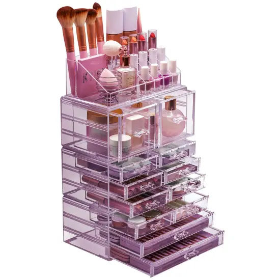 Sorbus X-Large Acrylic Makeup and Jewelry Organizer Case - 4 Piece Set (12 Drawers) Purple {5}