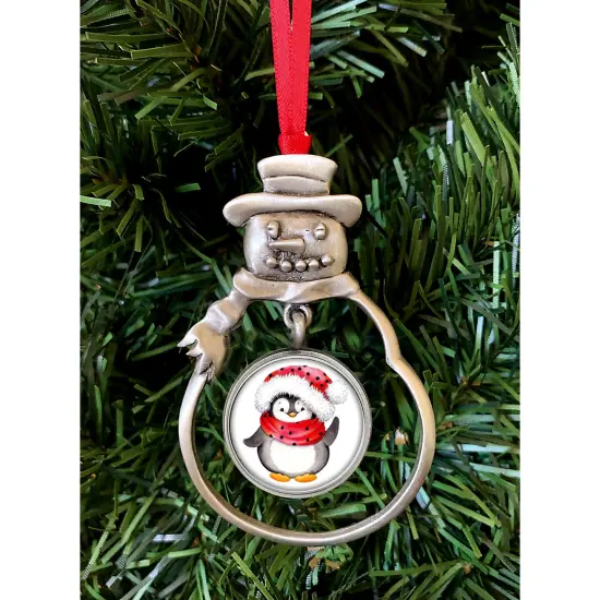 Snow Man Ornament With Colorized Quarter Penguin Coin {2}