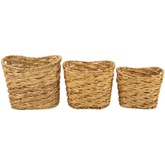 Northlight Set of 3 Oval Braid Weave Water Hyacinth Baskets with Built-in Handles 17.25" Brown {1}