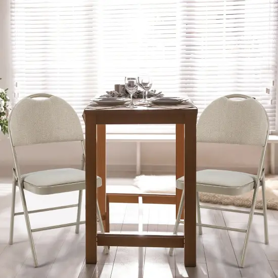 Set of 6 Folding Fabric Upholstered Metal Chairs Beige {2}