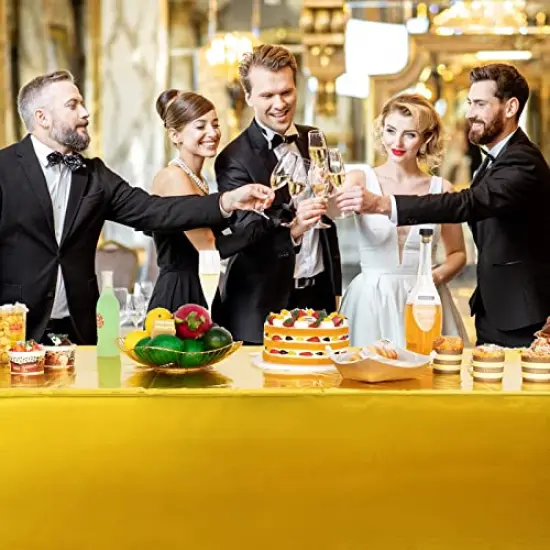 3 Pieces Foil Party Rectangular Table Covers Table Cloth 54 x 108 Inch Shiny Plastic Waterproof Tablecloth Party Table Cover for Wedding Anniversary Engagement Party (Gold) {5}