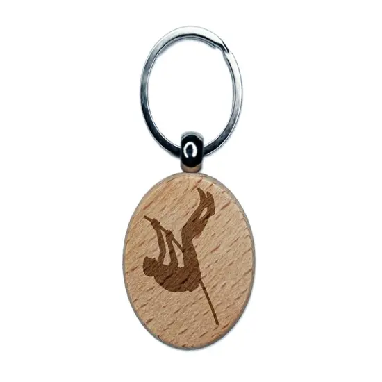 Pole Vaulter Track and Field Solid Engraved Wood Round Keychain Tag Charm {1}