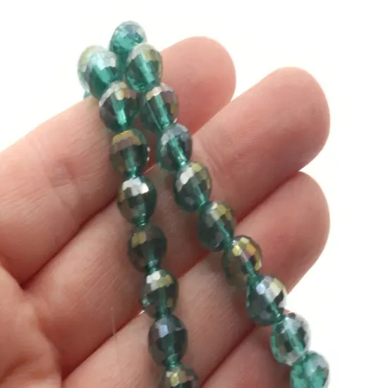 35 8mm x 7mm Green Faceted Rondelle Glass Beads {3}