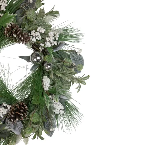 Northlight Real Touch™️Winter Pine and Berry Frosted Artificial Christmas Wreath - 24" - Unlit Green {5}