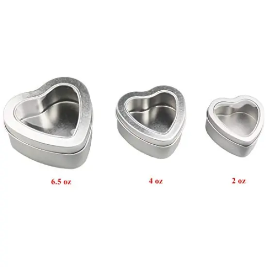12 Pieces Heart Shaped Empty Metal Tin Cans with Clear Window Lids for Candle Making, Candies, Gifts & Treasures, Mixed Sizes {5}