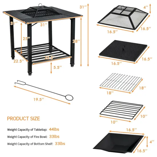 31 Inch Outdoor Fire Pit Dining Table with Cooking BBQ Grate {4}