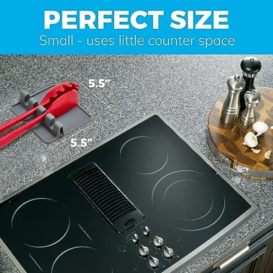 Grey Silicone Spoon Rest for Stove Top with Drip Pad (1 Pack) - Heat-Resistant, BPA-Free Utensil Rest & Spoon Holder for Kitchen Counter - Grill Utensil Holder for Spatulas, Tongs, and kitchenware {4}