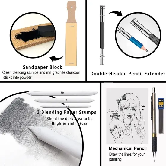 Kitcheniva Pencils and Sketch Charcoal Art Drawing Set {7}