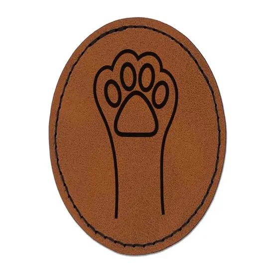 Cute Cat Paw Round Iron-On Engraved Faux Leather Patch Applique - 2.5" Brown {1}