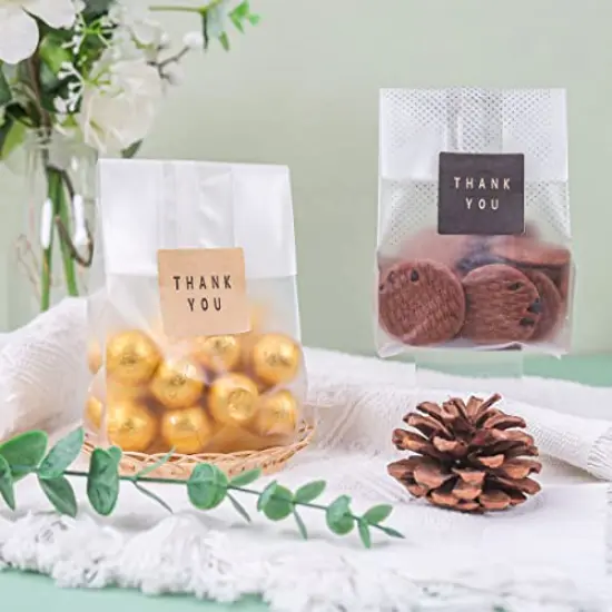 100 PACK Cellophane Treat Bags Cookie bags for Packaging Clear Gift Bags with Stickers for Cookies,Candy,Chocolates(9x3.2inch) {6}