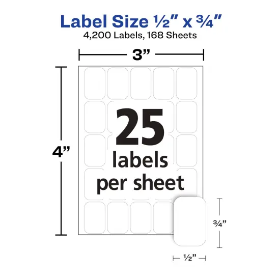 Avery Multi-Use Removable Labels, 1/2" x 3/4", White, Non-Printable, 8 Packs, 4,200 Blank Labels Total (21934) {4}