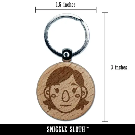 Human Female Character Face Engraved Wood Round Keychain Tag Charm {2}