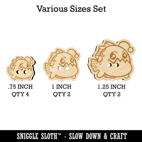 Kawaii Anglerfish Wood Buttons for Sewing Knitting Crochet DIY Craft {1}