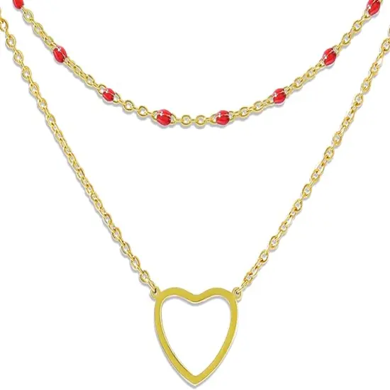 WERIREN Dainty 14K Gold Plated Heart Layered Pendant Choker Necklace {1}