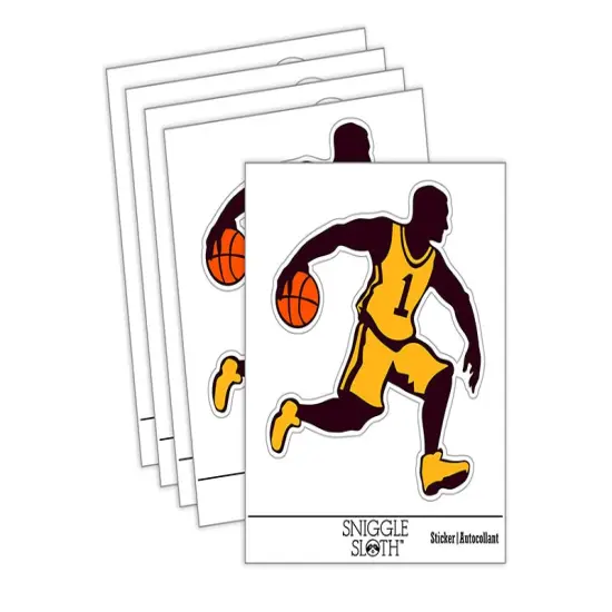 Basketball Player Dribbling Ball Running Waterproof Vinyl Phone Tablet Laptop Water Bottle Sticker Set - 5 Pack {1}