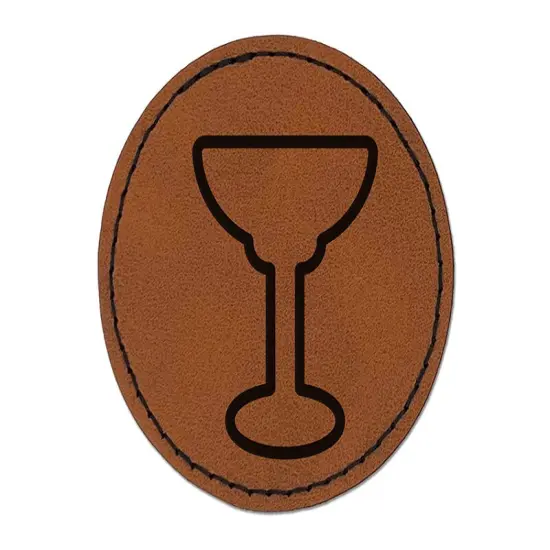 Margarita Glass Outline Round Iron-On Engraved Faux Leather Patch Applique - 2.5" Brown {1}