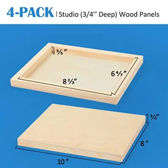 4 Pieces Unfinished Birch Wood Canvas Panels Kit, Falling in Art 8x10&rsquo;&rsquo; Studio 3/4&rsquo;&rsquo; Deep Cradle Boards for Pouring Art, Crafts, Painting and More {4}