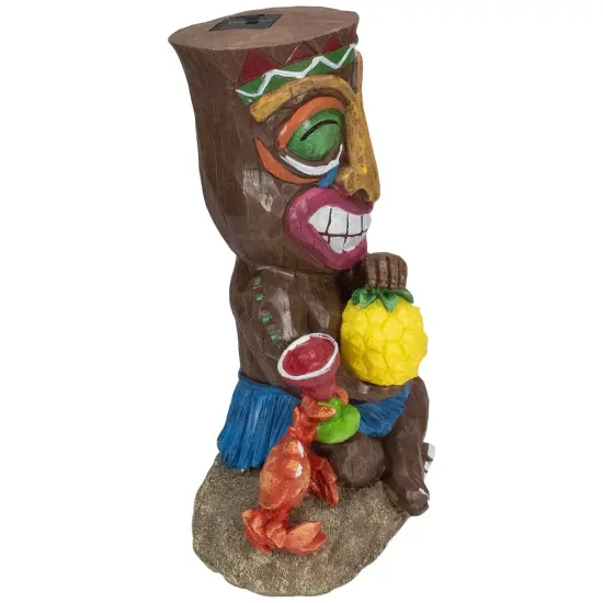 Northlight 13.75" Solar Lighted Polynesian Outdoor Garden Smiling Tiki Statue Brown {5}