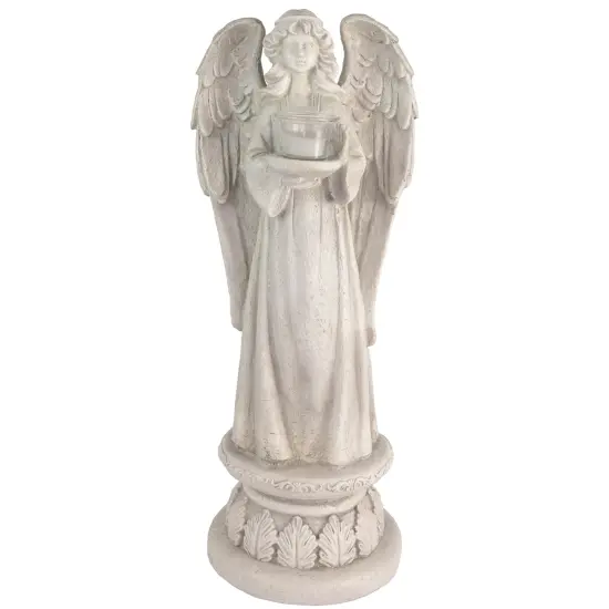 Northlight 22.5" Standing Angel with Birdbath Votive Candle Holder Outdoor Garden Statue Gray {1}