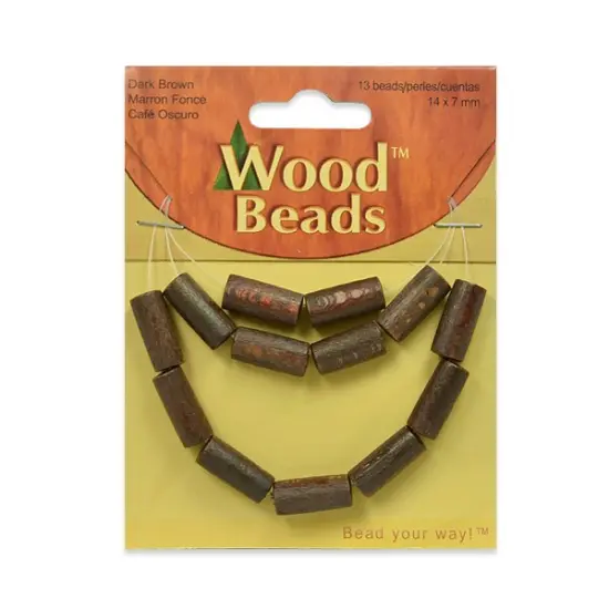 6 Packs of Wooden Tube Beads - Dark Brown- 14x7mm - 13 pcs. {1}