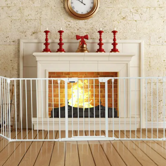 Panel Adjustable Wide Fireplace Fence White {2}