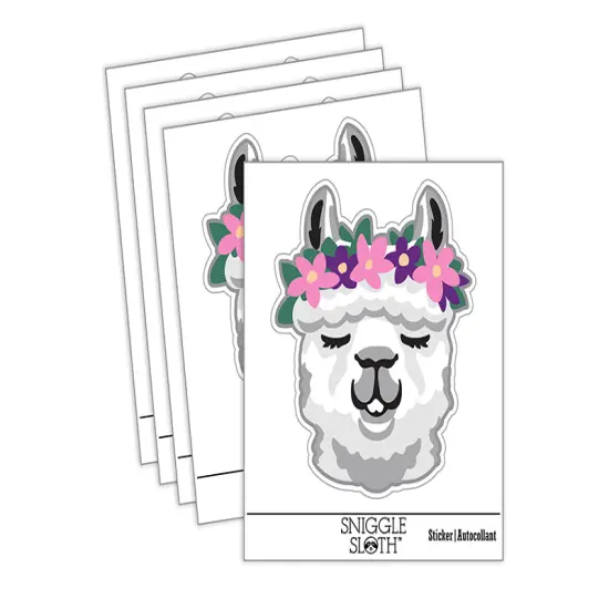 Flower Crown Llama Head Waterproof Vinyl Phone Tablet Laptop Water Bottle Sticker Set - 5 Pack {2}
