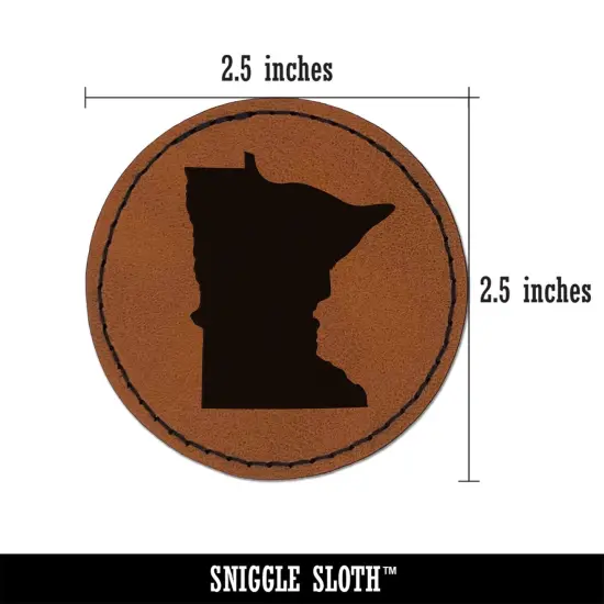 Minnesota State Silhouette Round Iron-On Engraved Faux Leather Patch Applique - 2.5" Brown {3}