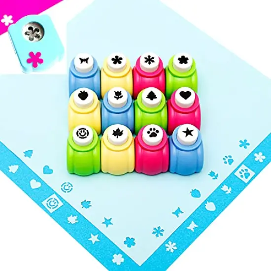 12 Pieces Craft Hole Punch Shapes Set,Small Paper Puncher for Kids,Single Crafting Scrapbook Punches,Star,Butterfly,Leaf,Christmas Tree.Heart,Tag stamp Cards Mini Cutter Nail Arts crafts Punchers Supplies {2}