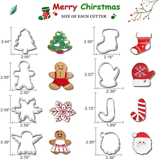 8 Pcs Christmas Cookie Cutters, Winter Holiday Cookie Cutter Set, Stainless Steel Metal Cutter with Gingerbread Men,Christmas Tree,Snowflake, Candy Cane, Angel, Santa Face,Stocking,Mitten {1}