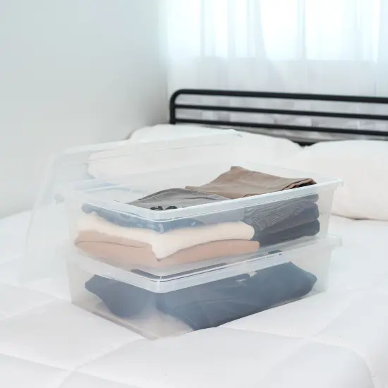 IRIS USA 28 Qt Clear Storage Box, BPA-Free Plastic Stackable Bin with Lid, Containers to Organize Closet Shelves, Clothes, Blankets, Towels, Classroom Organization Teacher Tools, 10 Pack {6}