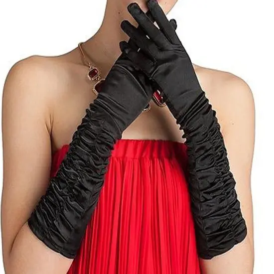 Women's Satin Long Sleeve Bridal Party Gloves for Wedding Costume Rose red {4}