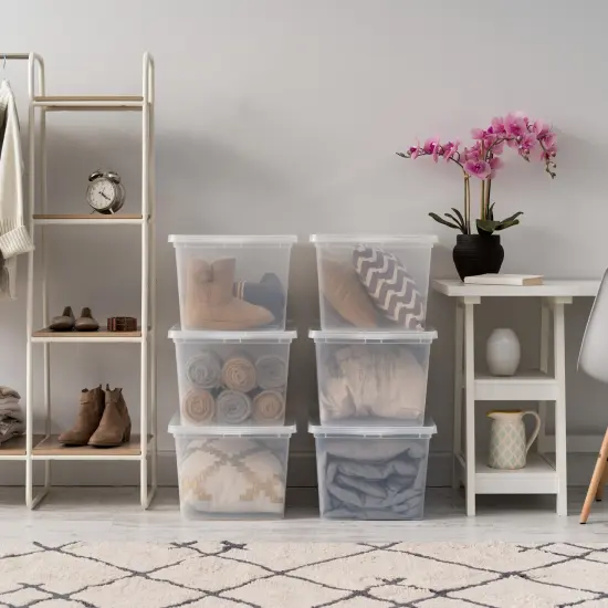 IRIS USA 6Pack 58 Quart Plastic Storage Bin Tote Organizing Container with Latching Lid, Stackable and Nestable, Clear {3}