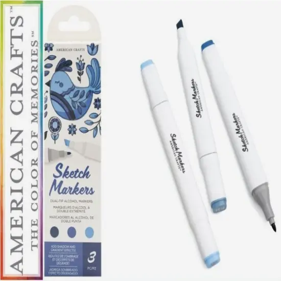 American Crafts - Sketch Markers Collection - Dual Tip - Chisel and Fine Point - Pacific 3 Pack 34007537 {1}