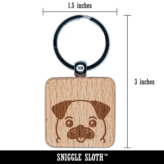Peeking Pug Dog Engraved Wood Square Keychain Tag Charm {2}