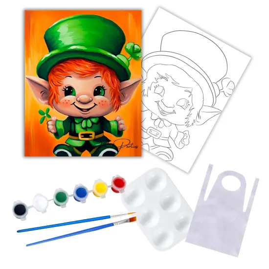 "Leprechaun" DIY Canvas Art Kit, Adult Beginner, Acrylic Paint Size 11x14 inch {1}