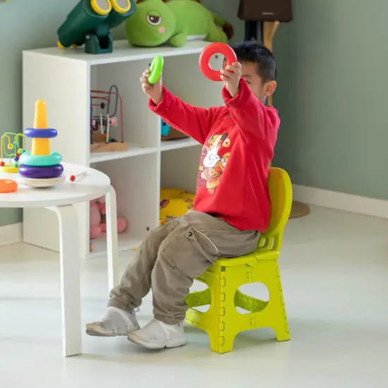 Plastic Foldable Step Stool with Back Support, Heart Shaped Backrest, Portable Chair with Handle, Kids Stepping Stool and Bathroom Stool, Collapsible Step Stool Green {3}