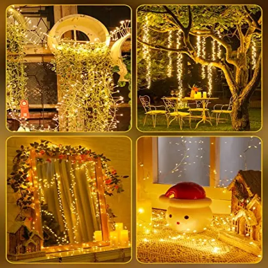 Fairy Lights Battery Operated, Twinkle String Lights Waterproof Silver Wire 5 Feet 60 Led Firecracker Starry Lights for DIY Wreath Home Wedding Party Bedroom Mason Jar Holiday Christmas, Warm White {4}